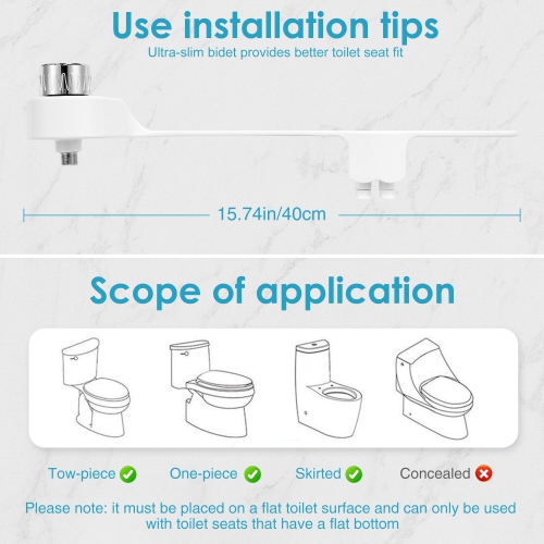 Dual Nozzle Toilet Bidet Attachment Non-Electric Self-Cleaning, Ultra-Thin 0.23-Inch Design, Adjustable Water Pressure for Rear & Feminine Wash