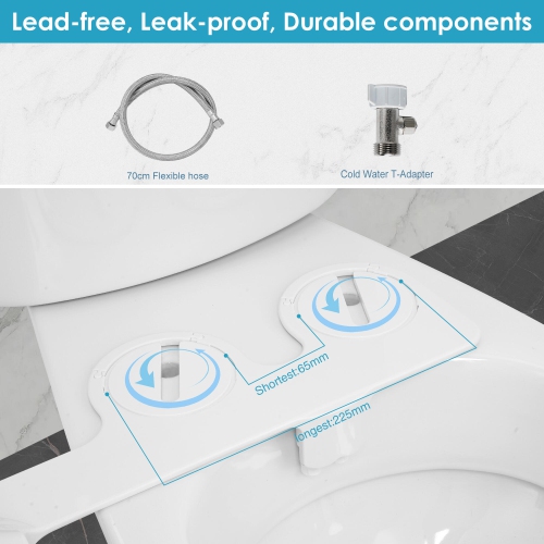 Dual Nozzle Toilet Bidet Attachment Non-Electric Self-Cleaning, Ultra-Thin 0.23-Inch Design, Adjustable Water Pressure for Rear & Feminine Wash
