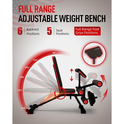 HARISON Adjustable Weight Bench with Leg Extension and Preacher Pad, Workout Bench with Leg Extension and Leg Curl, Flat Incline Decline Exercise