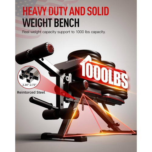 HARISON Adjustable Weight Bench with Leg Extension and Preacher Pad, Workout Bench with Leg Extension and Leg Curl, Flat Incline Decline Exercise