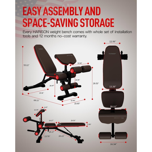 HARISON Adjustable Weight Bench with Leg Extension and Preacher Pad, Workout Bench with Leg Extension and Leg Curl, Flat Incline Decline Exercise