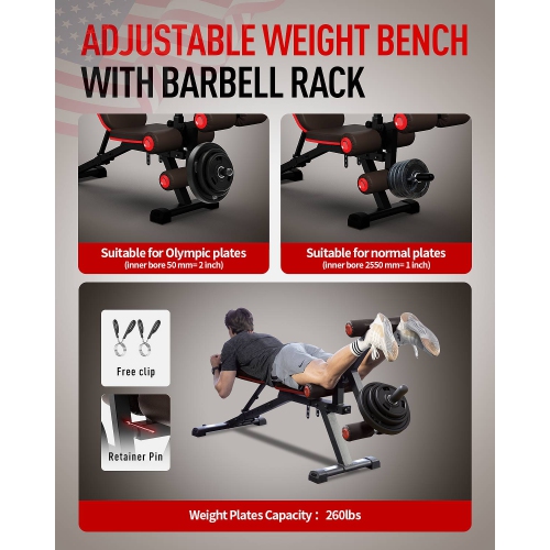 HARISON Adjustable Weight Bench with Leg Extension and Preacher Pad, Workout Bench with Leg Extension and Leg Curl, Flat Incline Decline Exercise