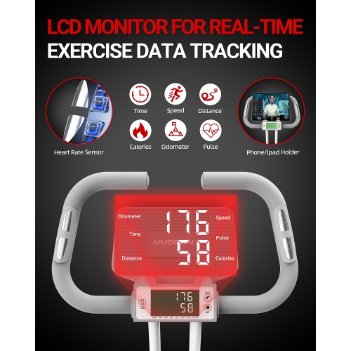 HARISON Foldable Exercise Bike with Arm Resistance Bands 350 LBS Capacity, 5 in 1 Magnetic Stationary Bikes for Home with 16-Level Resistance and