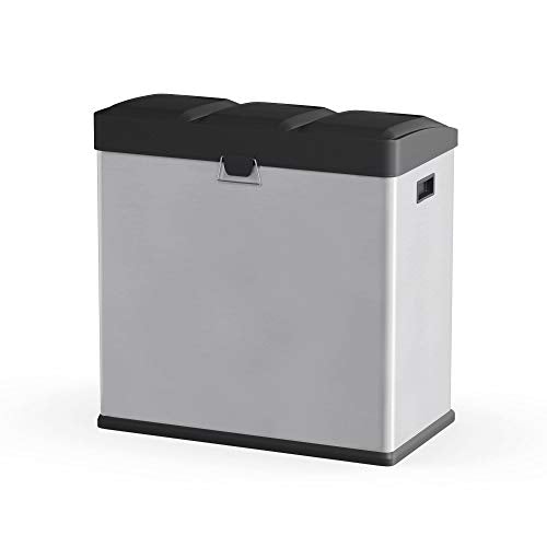 Le paquet Step N' Sort de 16 gallons Poubelle et bac de recyclage en acier inoxydable à 3 compartiments