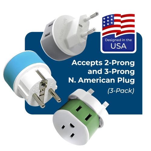 OREI 3 Pack European Travel Adapter Set-Safe, Grounded, Compact for Travel