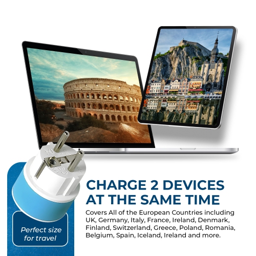 OREI 3 Pack European Travel Adapter Set-Safe, Grounded, Compact for Travel