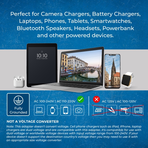 OREI 3 Pack European Travel Adapter Set-Safe, Grounded, Compact for Travel