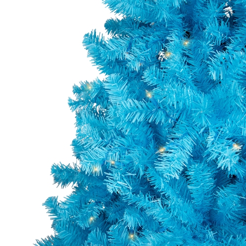 Arbre de Noël artificiel illuminé en pin moyen - 6 pi - Bleu ciel - Lumières transparentes