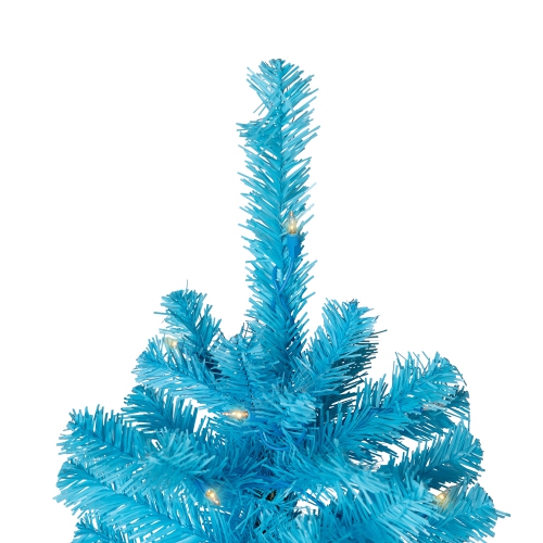 Arbre de Noël artificiel illuminé en pin moyen - 6 pi - Bleu ciel - Lumières transparentes