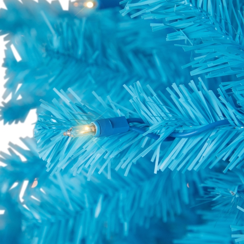 Arbre de Noël artificiel illuminé en pin moyen - 6 pi - Bleu ciel - Lumières transparentes