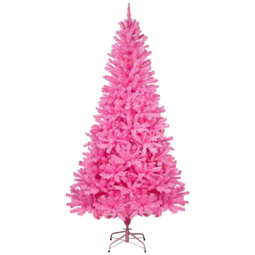 Pre-Lit Medium Artificial Pine Christmas Tree - 7' - Pink - Clear Lights