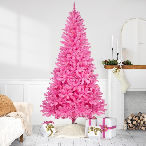Pre-Lit Medium Pine Artificial Christmas Tree - 6' - Pink - Clear Lights