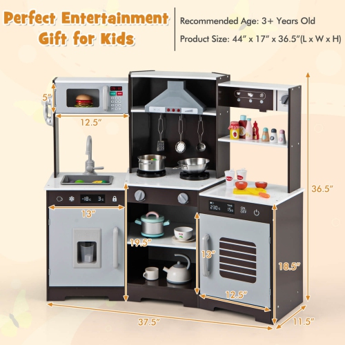 Costway Pretend Play Kitchen for Kids Toddler Aged 3+ Wooden Toy Set with Range Hood
