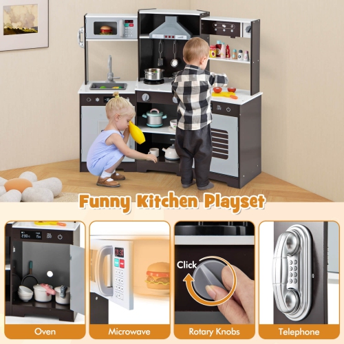 Costway Pretend Play Kitchen for Kids Toddler Aged 3+ Wooden Toy Set with Range Hood