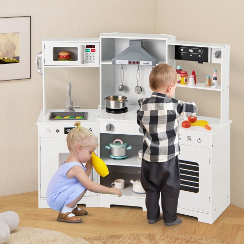 Costway Pretend Play Kitchen for Kids Toddler Aged 3+ Wooden Toy Set with Range Hood