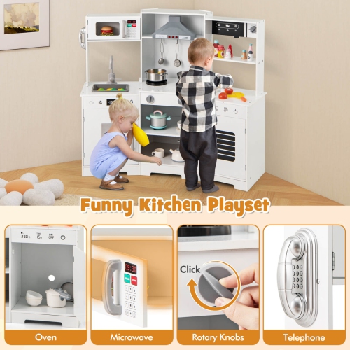 Costway Pretend Play Kitchen for Kids Toddler Aged 3+ Wooden Toy Set with Range Hood