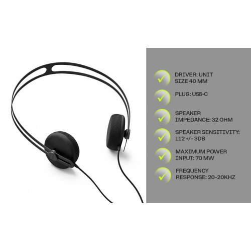 AIAIAI Tracks USB-C On Ear Headphones Adjustable Headband, Three-Button Controls with mic, Black