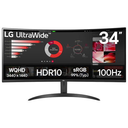 Moniteur de jeu incurvé DEL AV WQHD 1440p FreeSync GTG 5 ms 100Hz 34 po UltraWide LG - Noir