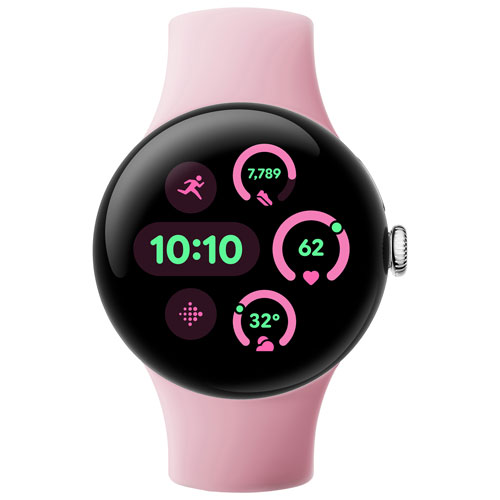 Koodo Google Pixel Watch 3 41mm LTE Polished Silver Aluminum Case w/Rose Quartz Active Band - Monthly Tab Payment