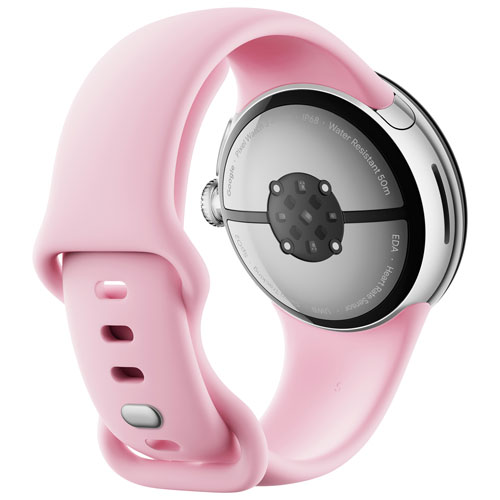 Koodo Google Pixel Watch 3 41mm LTE Polished Silver Aluminum Case w/Rose Quartz Active Band - Monthly Tab Payment