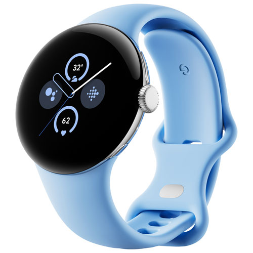 Koodo Google Pixel Watch 2 40mm LTE Silver Aluminum Case with Sky Blue Active Band - Monthly Tab Payment
