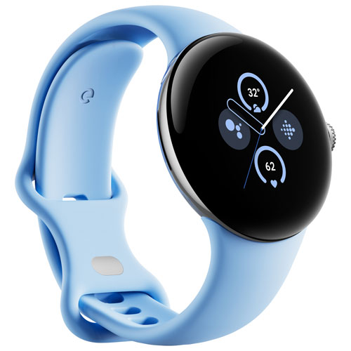 Koodo Google Pixel Watch 2 40mm LTE Silver Aluminum Case with Sky Blue Active Band - Monthly Tab Payment