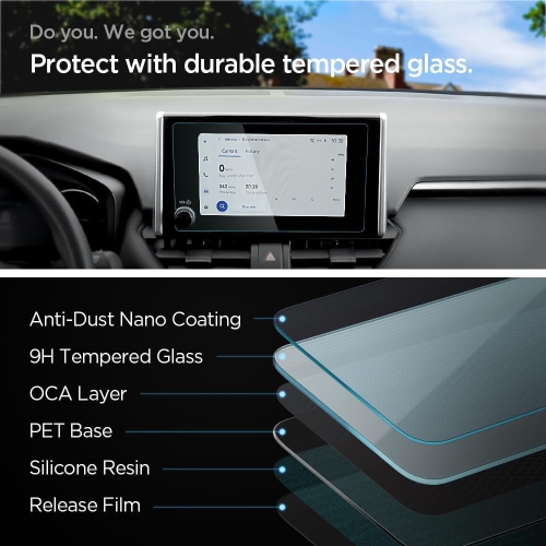Spigen Tempered Glass Screen Protector [GlasTR Slim] designed for Toyota RAV4, Toyota Prius (2023/2024/2025) 8 inch Dashboard Touchscreen - Crystal