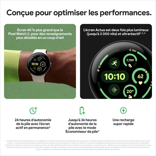 Koodo - Pixel Watch 3 LTE de 45 mm de Google avec boîtier en aluminium argent poli et bracelet sport porcelaine - Paiement Balance mensuel