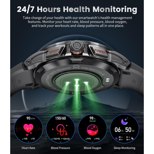 TUTT pour montre intelligente écran AMOLED HD boîtier métallique pour hommes | 1,43&nbsp;po militaire robuste IP68 Étanche | Santé et mise en forme