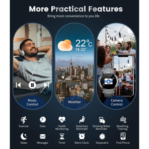 TUTT pour montre intelligente écran AMOLED HD boîtier métallique pour hommes | 1,43&nbsp;po militaire robuste IP68 Étanche | Santé et mise en forme