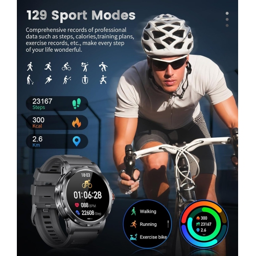 TUTT Military Rugged Smartwatch for Men AMOLED HD Screen Metal Case | 1.43'' HD IP68 Waterproof | Health and Fitness Smart Watch | SL6 LIGE | Rubber