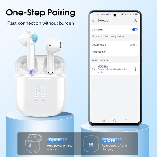 Mini Bluetooth 5.3 Wireless Earbuds, Headphones HiFi Stereo, Noise Cancelling Mic Wireless Earphones 25H Playtime, Touch Control Waterproof Wireless