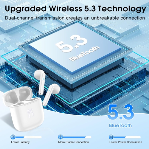 Mini Bluetooth 5.3 Wireless Earbuds, Headphones HiFi Stereo, Noise Cancelling Mic Wireless Earphones 25H Playtime, Touch Control Waterproof Wireless