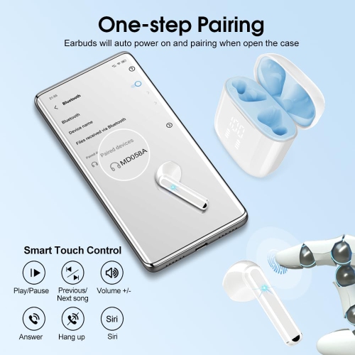 Mini Bluetooth 5.3 Wireless Earbuds, Headphones HiFi Stereo, Noise Cancelling Mic Wireless Earphones 25H Playtime, Touch Control Waterproof Wireless