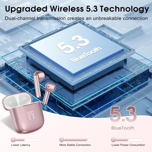 Mini Bluetooth 5.3 Wireless Earbuds, Headphones HiFi Stereo, Noise Cancelling Mic Wireless Earphones 25H Playtime, Touch Control Waterproof Wireless