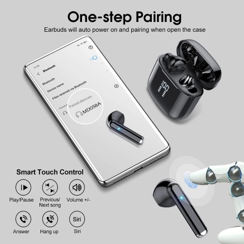 Mini Bluetooth 5.3 Wireless Earbuds, Headphones HiFi Stereo, Noise Cancelling Mic Wireless Earphones 25H Playtime, Touch Control Waterproof Wireless