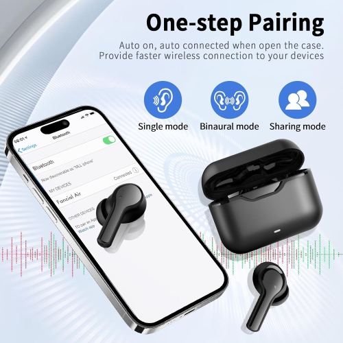 Écouteurs Bluetooth pour le sport et les voyages, écouteurs avec suppression du bruit ANC&ENC, temps de jeu 40H, pilotes 10 mm, microphone haute