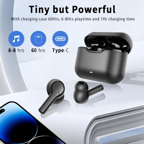 Écouteurs Bluetooth pour le sport et les voyages, écouteurs avec suppression du bruit ANC&ENC, temps de jeu 40H, pilotes 10 mm, microphone haute