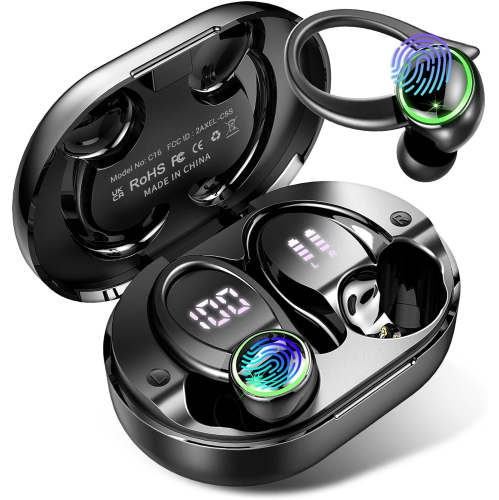 Bluetooth Headphones 5.3 Wireless Earbuds Sport, HiFi Stereo Ear Buds, Noise Cancelling Mic Headphones, LED Display Earbuds for Running/Fitness, Deep