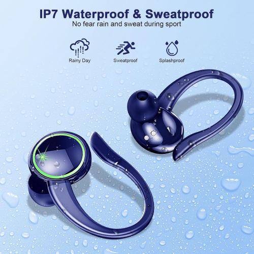 Bluetooth Headphones 5.3 Wireless Earbuds Sport, HiFi Stereo Ear Buds, Noise Cancelling Mic Headphones, LED Display Earbuds for Running/Fitness, Deep