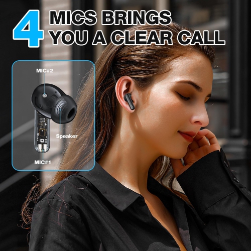 Bluetooth Headphones Wireless Earbuds with Charging Case 50H Playback LED Power Display Earphones, Waterproof in-Ear Headphones with Mic for Sports