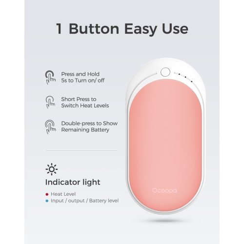 Chauffe-mains rechargeable HotPal d'OOCOOPA, 1 chaufferettes électriques portatives de 5200&nbsp;mAh, cadeaux techno pour Raynauds, chasse, camping