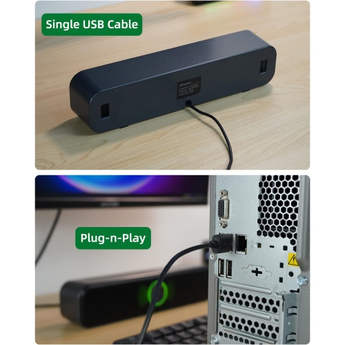 USB Computer Speakers for Desktop, Laptop, PC Gaming Speakers, Computer Sound Bar with Stereo Loud Sound, Enhanced Bass, Dynamic RGB Light