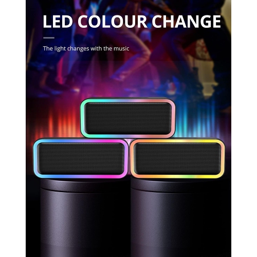 IPX5 Waterproof Wireless Bluetooth Speaker Portable Bluetooth Speaker with RGB Lights, Hi-Fi Loud Stereo Sound