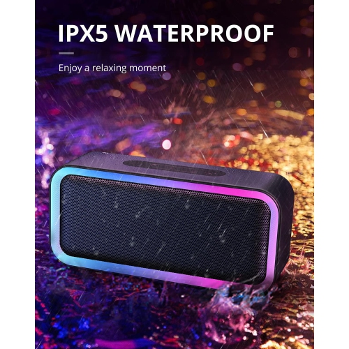 IPX5 Waterproof Wireless Bluetooth Speaker Portable Bluetooth Speaker with RGB Lights, Hi-Fi Loud Stereo Sound