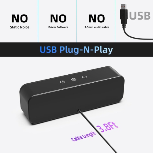 USB Computer Speakers for Desktop PC, Laptop, Small Soundbar with Crystal-Clear Sound with Loud Volume, Touch Control for Linux ,Windows, macOS,