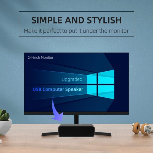 USB Computer Speakers for Desktop PC, Laptop, Small Soundbar with Crystal-Clear Sound with Loud Volume, Touch Control for Linux ,Windows, macOS,
