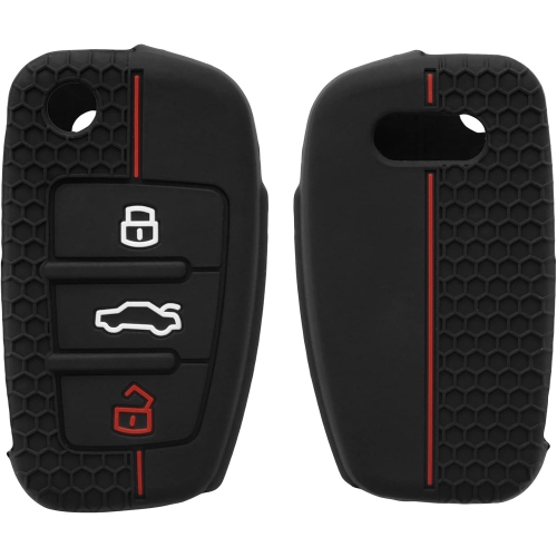 Car Key Cover Compatible with Audi 3 Button Flip Key Key Cover - Silicone Protective Car Key Fob Case - Rechargeable Battery Batteries Replacement Ni