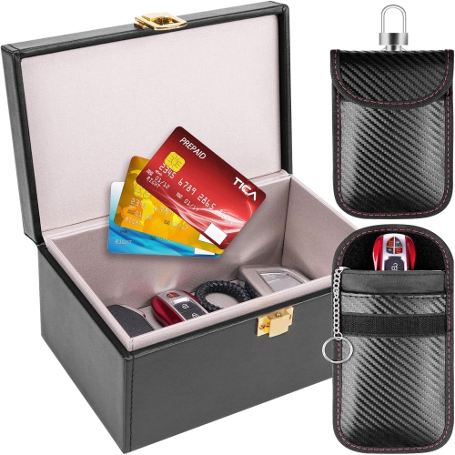 TEVLAPHEE  Faraday Cage \w 2 Faraday Bags, Faraday Key Fob Protector Faraday Box Rfid Signal Er for Keyless Entry Rechargeable Battery Batteries