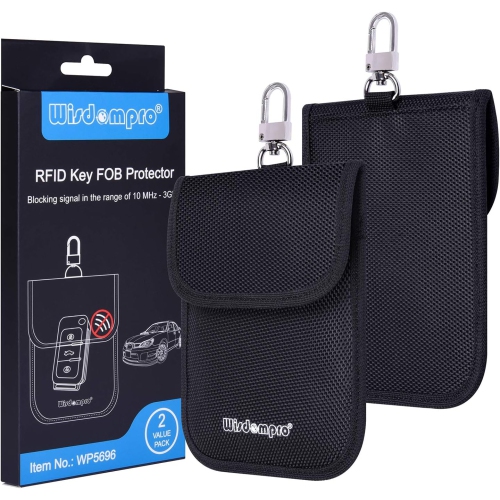 WISDOMPRO  Rfid Key Fob Protector, 2 Pack Faraday Bag Rf Car Key Signal Ing Case \w Key, Anti-Theft Pouch, Rechargeable Battery Batteries Replacement